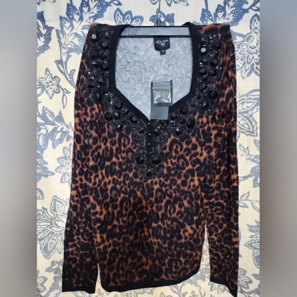 Color Works Animal Print Jeweled Sweater sz small nwt